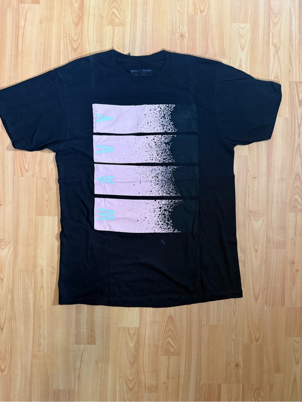 Men's Black Short-Sleeve Graphic Tee with Pink Panel Design